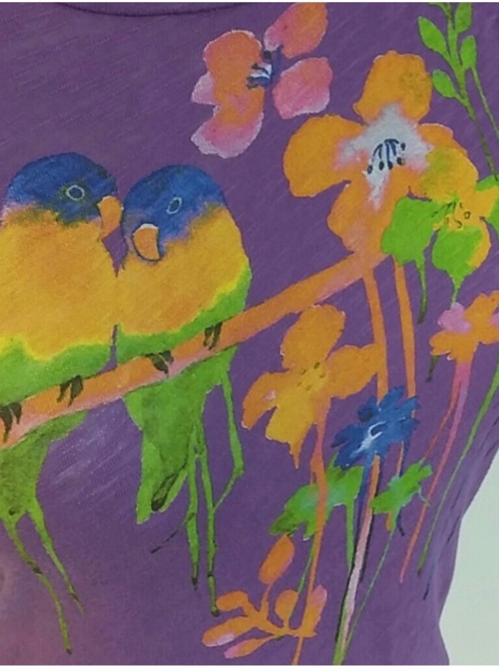 Old Navy Purple Tee with Colorful Floral & Bird Print - Picture 3 of 5